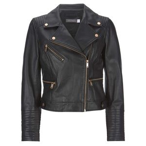 Mint Velvet Black Casual Leather Jacket (Gold Hardware)
